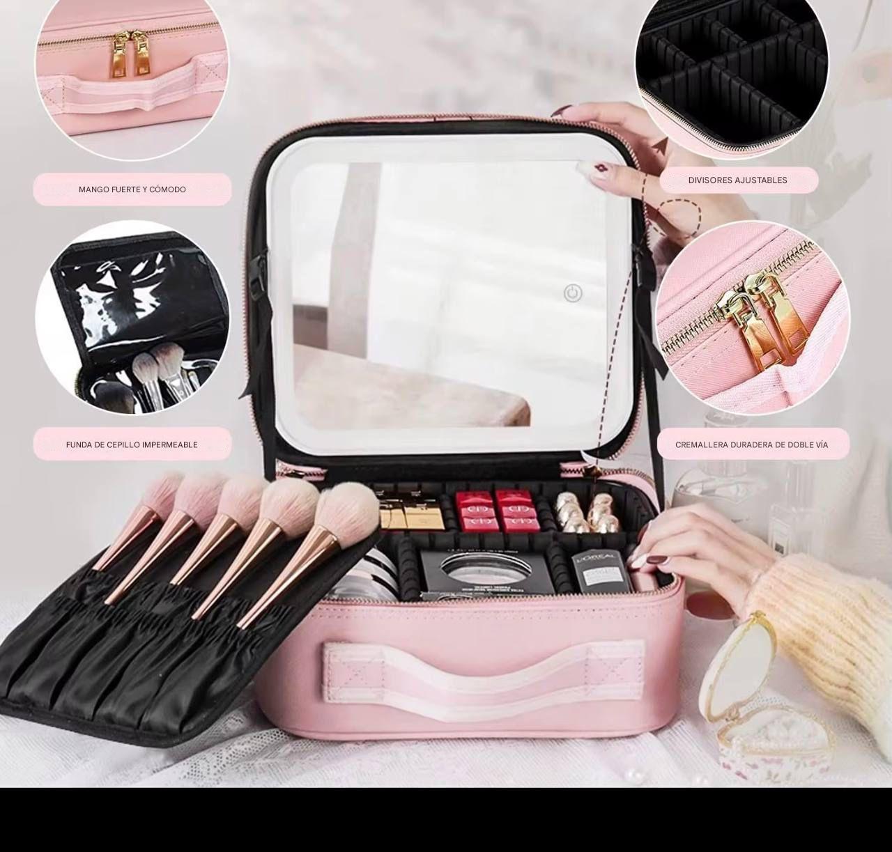 ESTUCHE DE COSMÉTICOS CON ESPEJO LED RECARGABLE